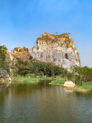 Fototapeta na wymiar Khao Ngu Stone Park is a series of small limestone mountains located in Ratchaburi, Thailand