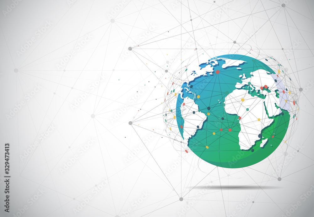 Poster global network connection. world map point and line composition concept of global business. vector i
