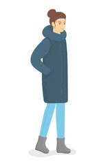 Girl in a jacket and rubber boots. Isolated on a white background. Vector illustration.