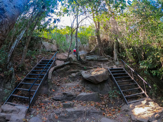 steel stairway up the hill in forest