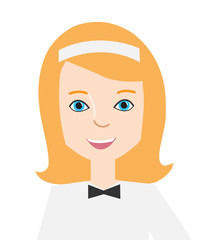 Avatar, portrait of a waitress girl. Isolated on a white background. Flat, cartoon style, design. Vector illustration.