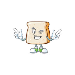 Funny slice of bread cartoon design style with wink eye face