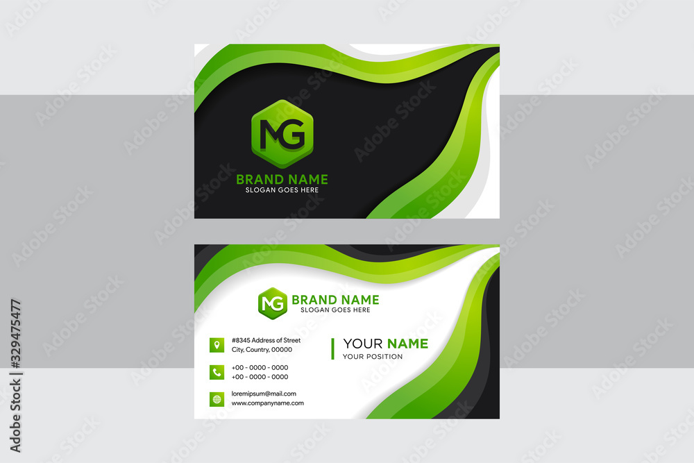 Aufkleber modern green and elegant business card template with black and white background. green gradient with