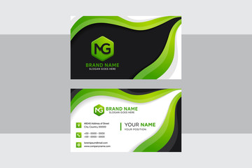 Modern Green and elegant business card template with black and white background. green gradient with wavy style as element design. horizontal or landscape layout of identity card.