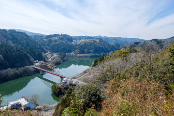 Fototapeta premium 奈良市月ヶ瀬の展望台からの眺め 早春 梅