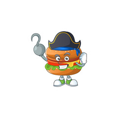 One hand Pirate cartoon design style of hamburger wearing a hat