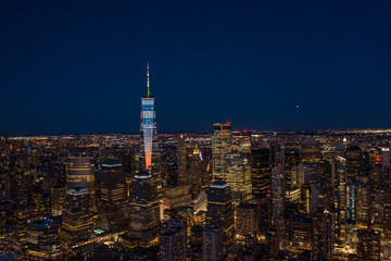 Fototapeta na wymiar Aerial view of New York city Manhattan skyline cityscape at dusk from New Jersey.