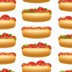 Realistic 3d Detailed Hot Dogs Different Seamless Pattern Background. Vector