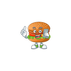 A sweet hamburger cartoon design style speaking on phone