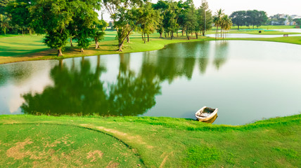Tangerang, Indonesia - 23 May 2019: A luxurious golf course in Gading Raya Padang Golf and Club, in Gading Serpong, Tangerang, Indonesia. It is an area with great property development and investment. © HaniSantosa