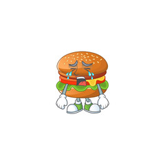 A Crying face of hamburger cartoon character design