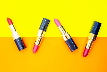 colorful pastel Lipstick cute beauty cosmetic nude make up collection, Beautiful Make-up concept.  