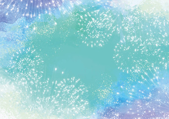 花火：花火　花火大会　火花　風物詩　8月　フレーム　枠　水彩　イベント　年中行事