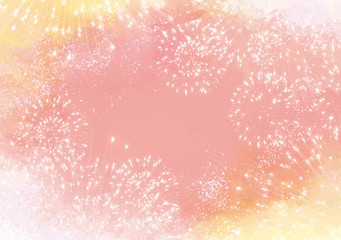 花火：花火　花火大会　火花　風物詩　8月　フレーム　枠　水彩　イベント　年中行事