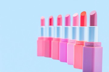 colorful pastel Lipstick cute beauty cosmetic nude make up collection, Beautiful Make-up concept.  