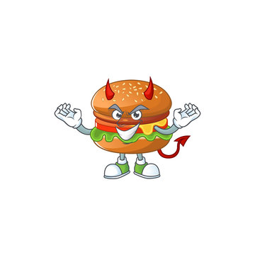 Cartoon picture of hamburger in devil cartoon character design