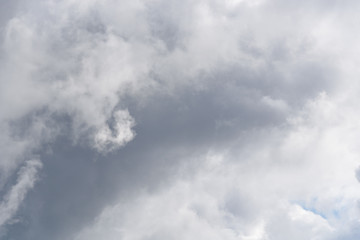 Dramatic gray and white clouds illuminated by back light from sun