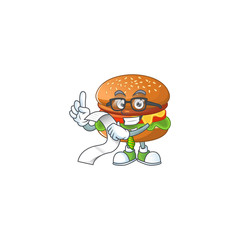 cartoon character of hamburger holding menu on his hand
