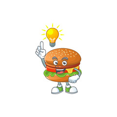 Hamburger mascot character design with have an idea cute gesture