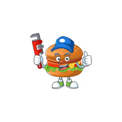 Smart Plumber worker of hamburger cartoon character design