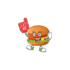 Hamburger presented in cartoon character design with Foam finger