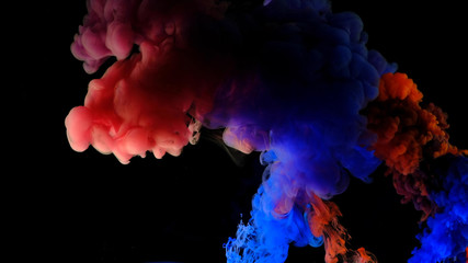 Color drops in water , abstract color mix , drop of Ink color mix paint falling on water Colorful ink in water, 