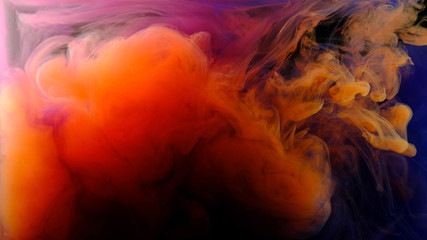 Color drops in water , abstract color mix , drop of Ink color mix paint falling on water Colorful ink in water, 