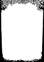 Trees frame with an owl/ Illustration vertical frame with silhouettes trees, branches, leaves, owl © falconnadix