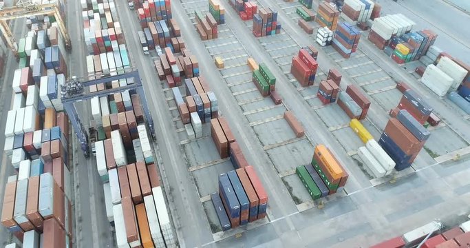 June 7 2018 Laem Chabang, Chonburi Thailand Aerial view Container international shipping companies.