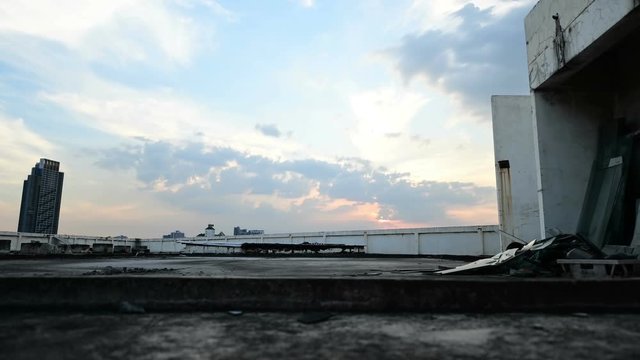 The deck of an abandoned building Fast moving sky in bangkok thailand, time lapse.