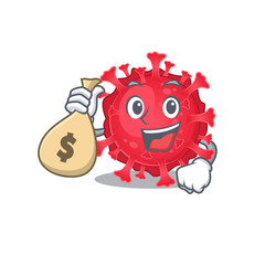 Smiley rich coronavirus substance cartoon character bring money bags