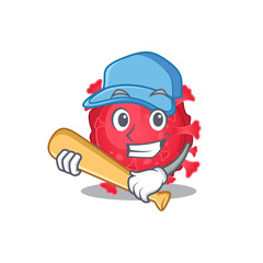 Mascot design style of coronavirus substance with baseball stick