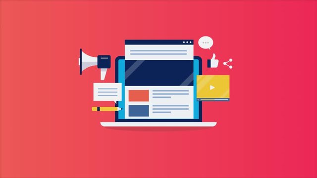Internet blogging, content marketing, online blog for brand promotion, digital marketing campaign concept. - 2d animation, video clip.