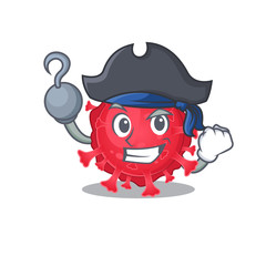 Cool coronavirus substance in one hand Pirate cartoon design style with hat