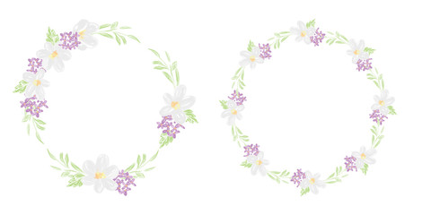cute colored pencil style floral flower circle wreath collection