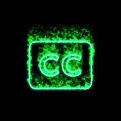 The symbol closed captioning burns in green fire