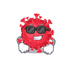 Super cool coronavirus substance mascot character wearing black glasses