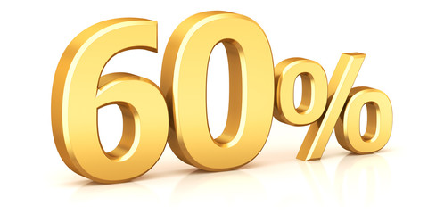 3d render illustration. Golden sixty percent on a white background.
