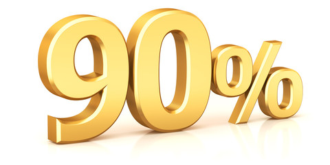 3d render illustration. Golden ninety percent on a white background.