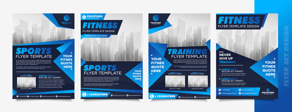 Business Fitness Flyer set blue color design corporate template design for annual report company leaflet cover