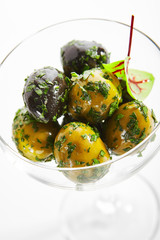 Olive mix with spiced oil and garlic