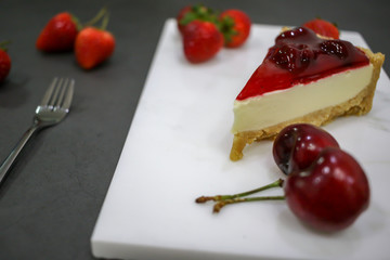 Homemade Dessert Strawberry Cheesecake, Organic Fruit for Healthy.