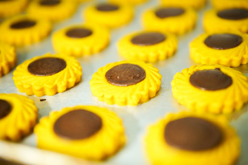 A Tart Chocolate dough on a tray ready to bake