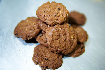 Chocolate cookies on a tray