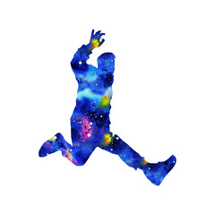 silhouette of a dancing man with watercolor texture on white background. A male street dance hip hop dancer. isolated man for logo, sticker, logotype, poster. Illustration for dance studio