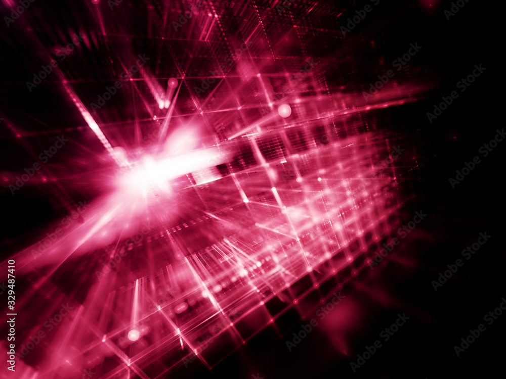 Fototapete Abstract red on black background element. Fractal graphics 3d illustration. Science or technology concept.