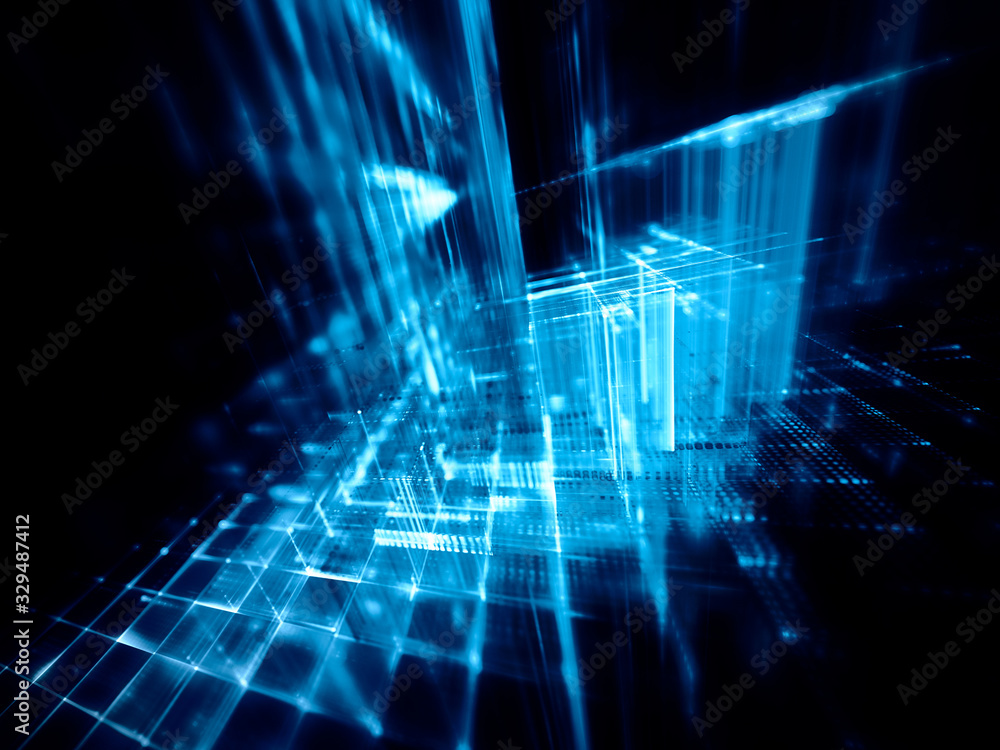 Poster abstract blue on black background element. fractal graphics 3d illustration. science or technology c