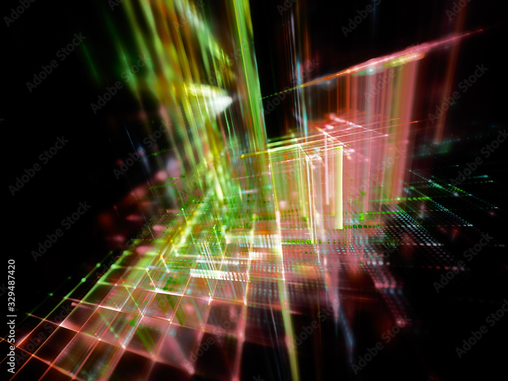 Poster abstract red and green background element on black. fractal graphics 3d illustration. science or tec
