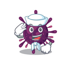 Naklejka premium Cute coronavirus kidney failure Sailor cartoon character wearing white hat