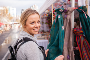 Happy Shopper at the Outdoor Market